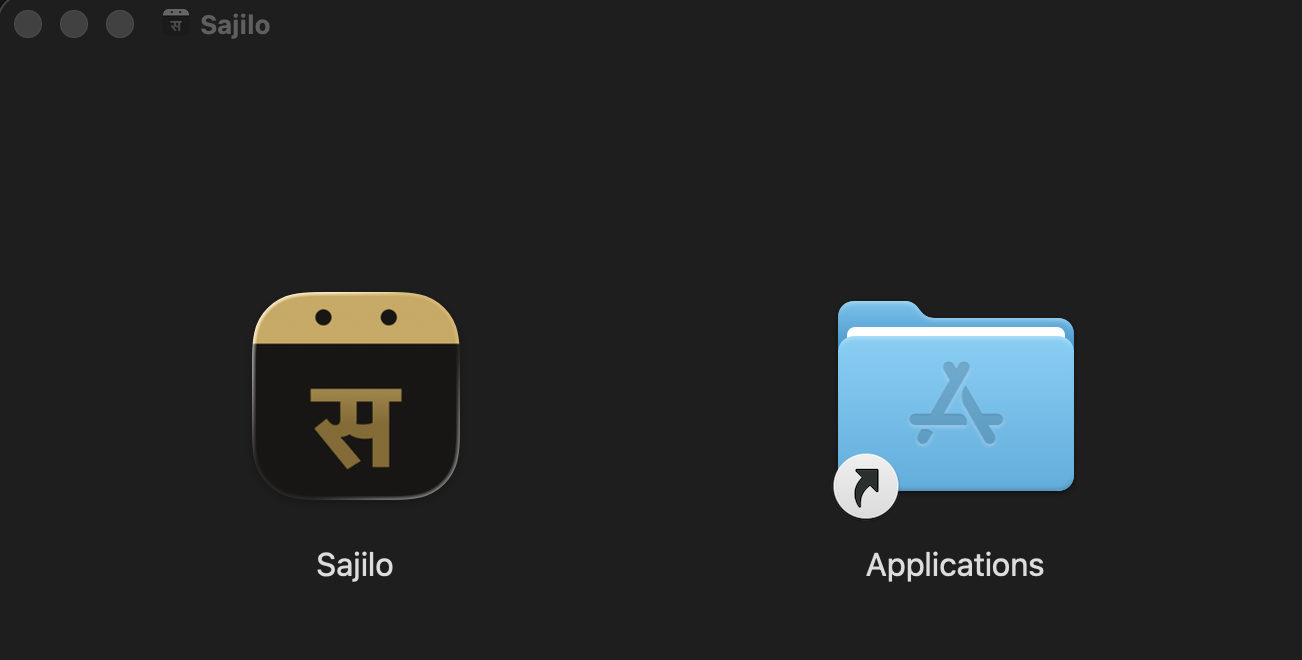 Dragging Sajilo.app onto the Applications shortcut