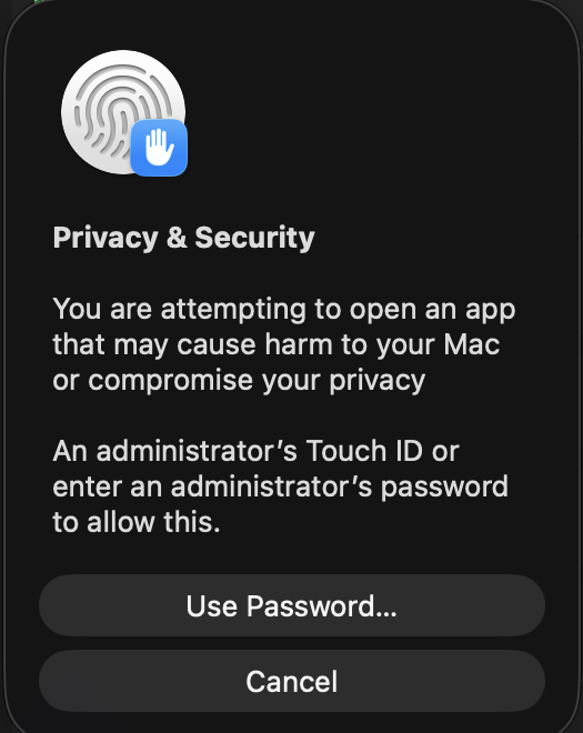 Touch ID or admin password prompt